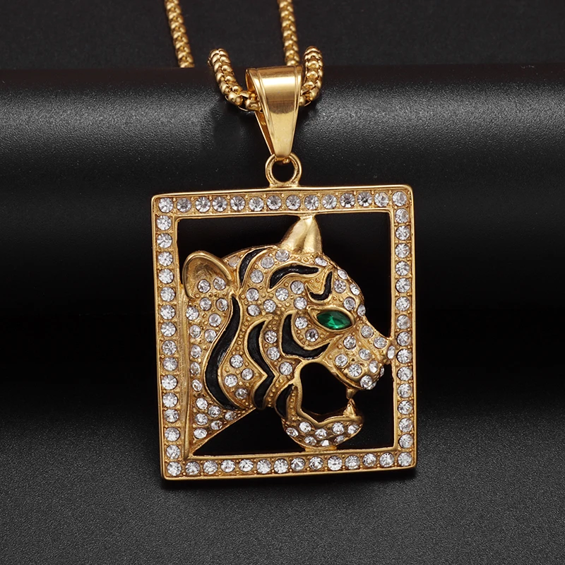 

New Hip Hop Trend Fashion Square Tiger Head Pendant Necklace for Men Women Domineering Animal Necklace Accessories