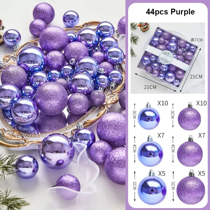 44pcsChristmasBallPurplePinkChristmasTreeHangingDecoration