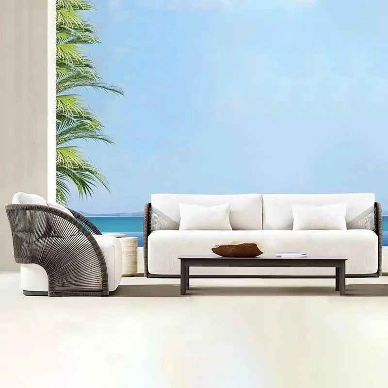 

Rattan sofa outdoor leisure balcony three-piece combination garden Creative hotel courtyard villa room outdoor furniture