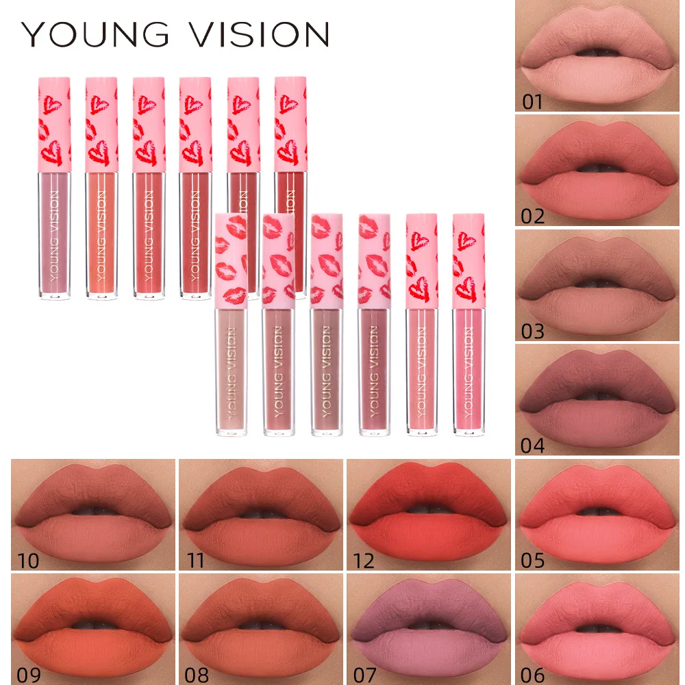 

12 Colors Sexy Long Lasting Velvet Matte Lip Gloss Liquid Lipstick Lip Makeup Non-Stick Cup Waterproof Lip Gloss Cosmetic