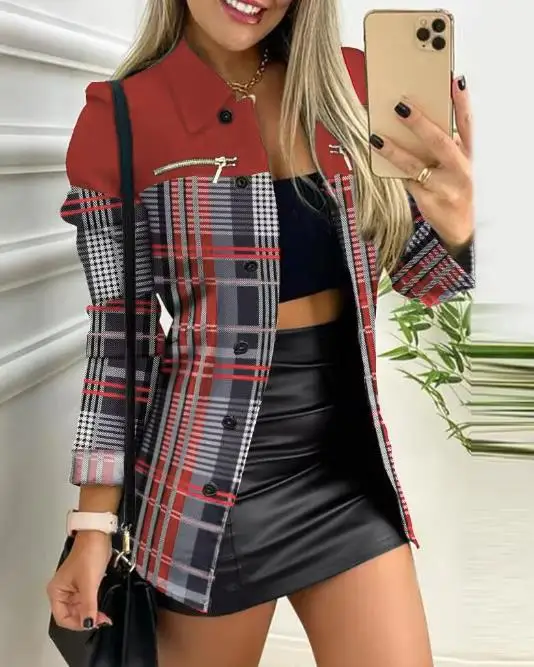 New Fashion Hot Selling Women's 2023 Casual Long Sleeve Zipper Color Block Printing High End Temperament Commuter Small Coat hzdadeve1 elegoo neptune 4 4 pro silicone sock insulation cover 3d printing hotend silicone sleeve and nozzle for heater block