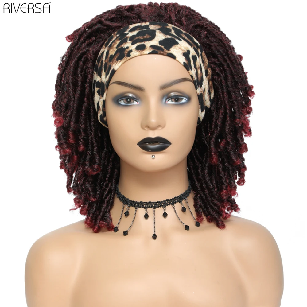 Short Ombre Headband Wig Synthetic Wigs For Black Women Faux locs Afro African Hairstyle Braided Wigs Crochet Twist Fiber Hair synthetic hair wigs