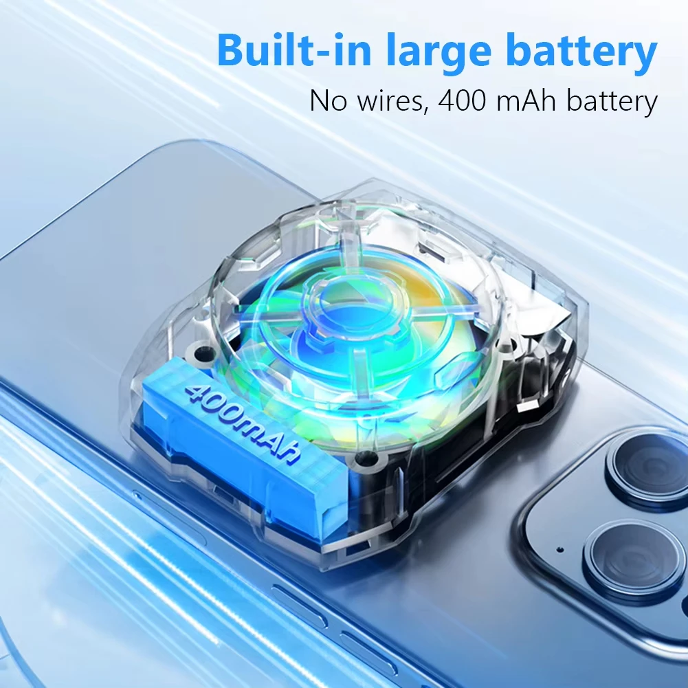 Rechargeable Phone Cooler with Blue Light Wireless Magnetic Mobile Phone Radiator 3 Speeds Adjustable Cooling Fan