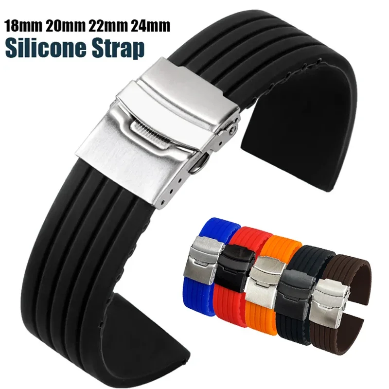 Universal Waterproof Sport Silicone Watch Band with Folding Buckle Strap