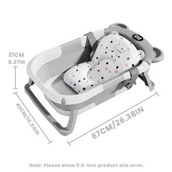 Portable Travel Bathtub, Collapsible Baby Bathtub, with Thermometer &1Soft Floating Cushion, with Drain Hole,For Baby 0-36 Month 2