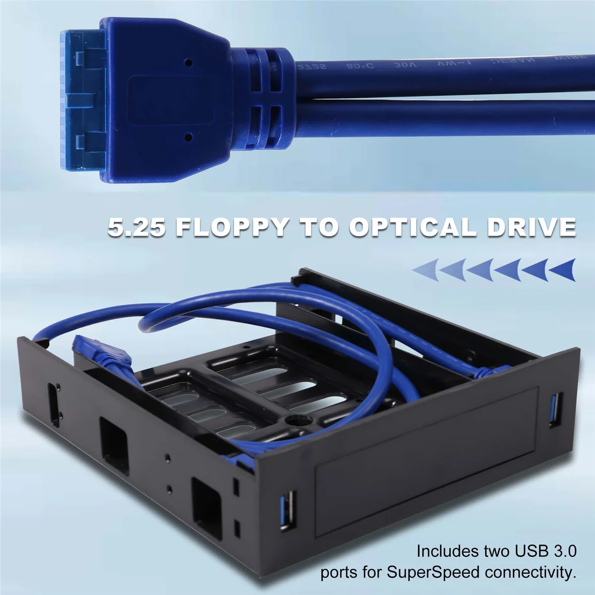 USB 3.0 Front Panel 2 X With 3.5Inch Device/HDD or 2.5Inch SSD/HDD to 5.25 Floppy to Optical Drive Bay Tray Bracket usb front panel