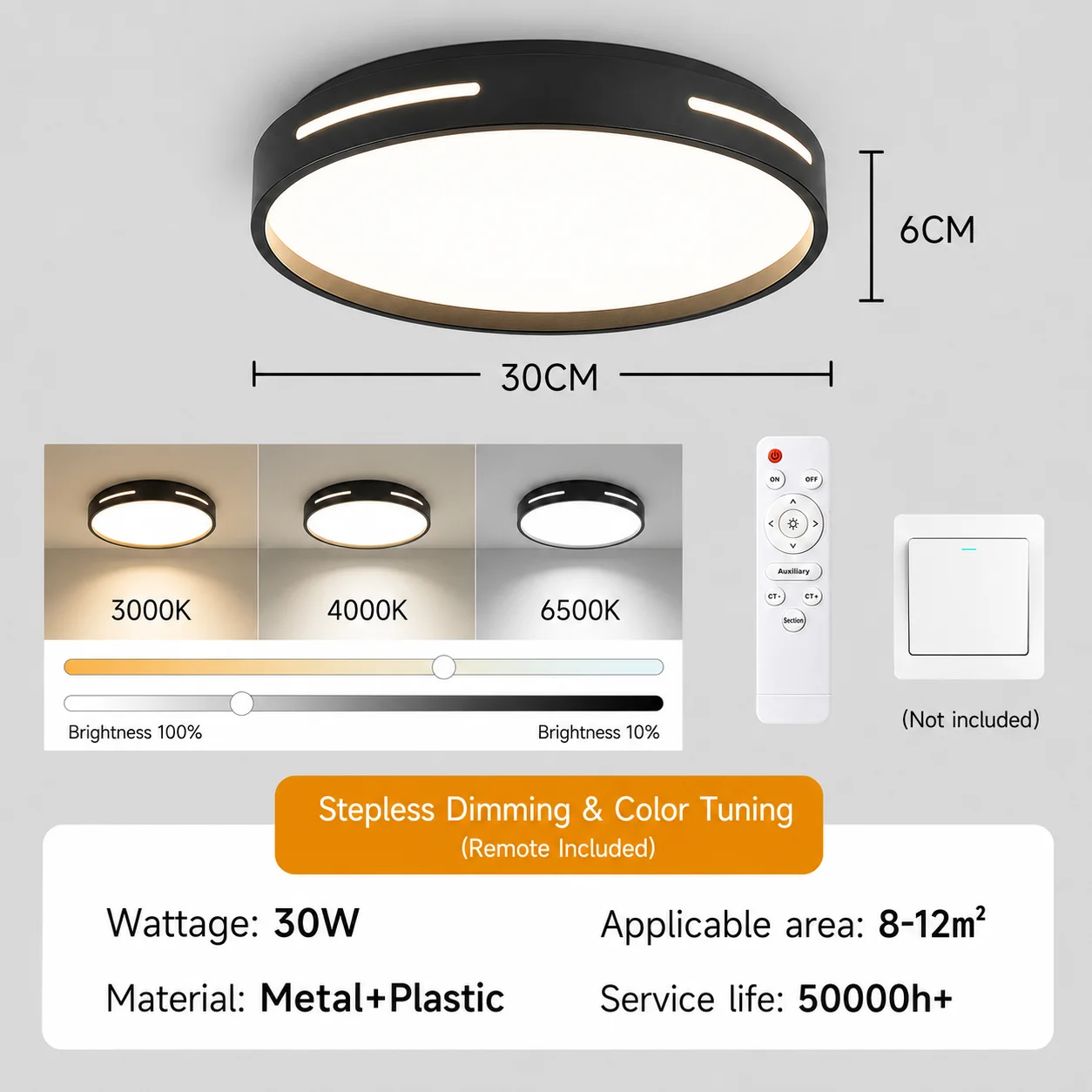 Sleek LED Ceiling Lamp with Remote Control & Adjustable Brightness