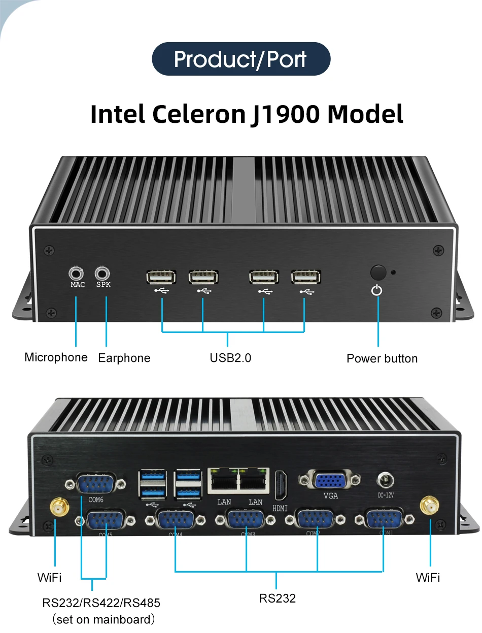 Fanless Industrial Mini PC: Intel Core i7 4600U, Dual Ethernet, HDMI, VGA, 8xUSB, Windows/Linux Description Image.This Product Can Be Found With The Tag Names Barebone Mini PC, Computer Office, Mini pc