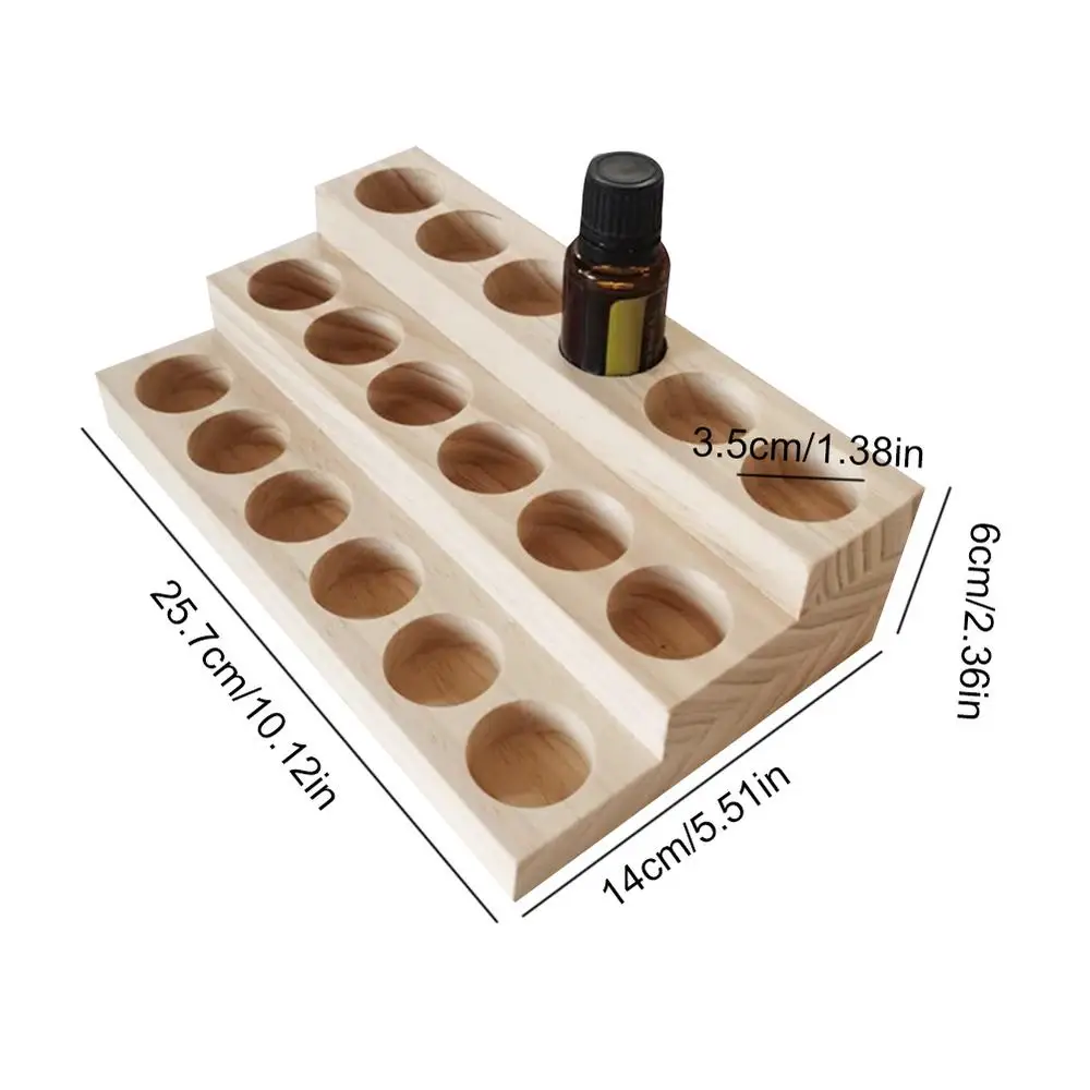 18 Slots Natural Wood Essential Oil Display Stands Holder Rack Storage Organizer Perfume Aromatherapy Nail Polish Storage Tray