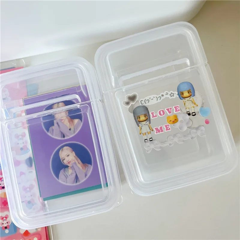 MINKYS 2pcs/lot 3 inch Kpop Photocards Storage Box Clips Stickers Tapes Collect Box Classification School Office Stationery stationery organizer photocard holder stationery storage box