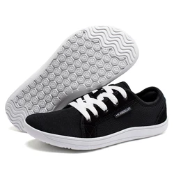 Unisex Wide Barefoot Outdoor Trail Running Shoes - Lightweight and Breathable Minimalist Footwear - 45 (Black White)