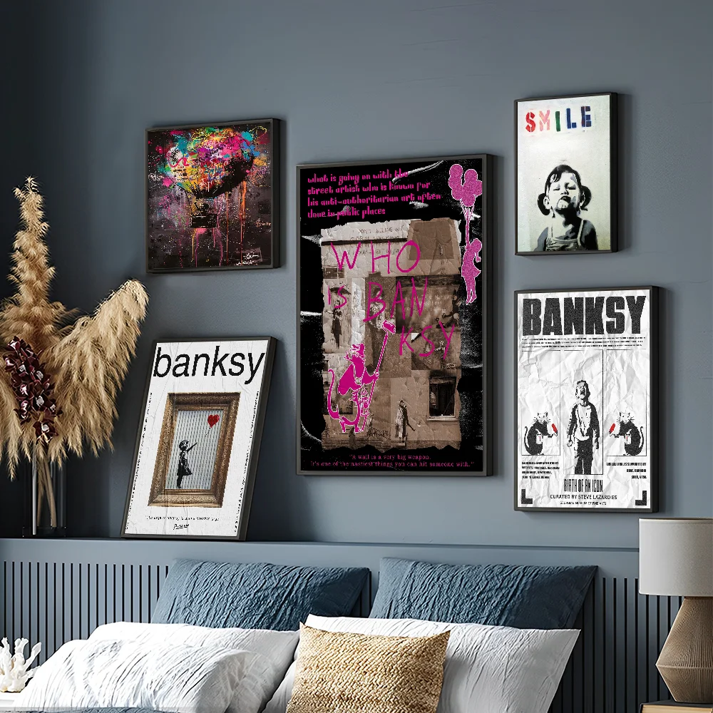

Banksy Street Graffiti Anime Posters Sticky HD Quality Wall Art Retro Posters for Home Kawaii Room Decor