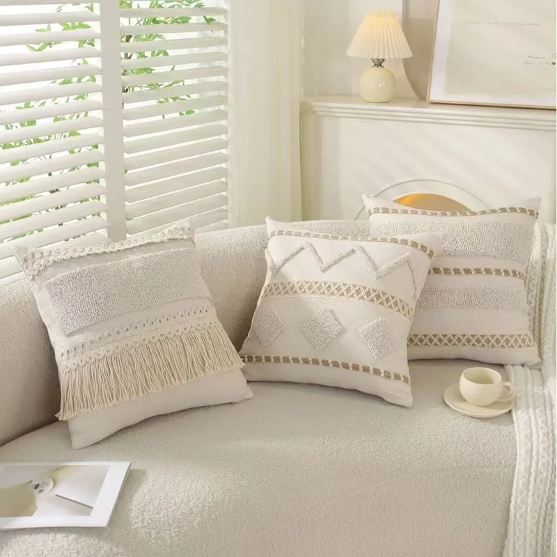 Bohemian Cotton Linen Tassel Pillow Cover 3