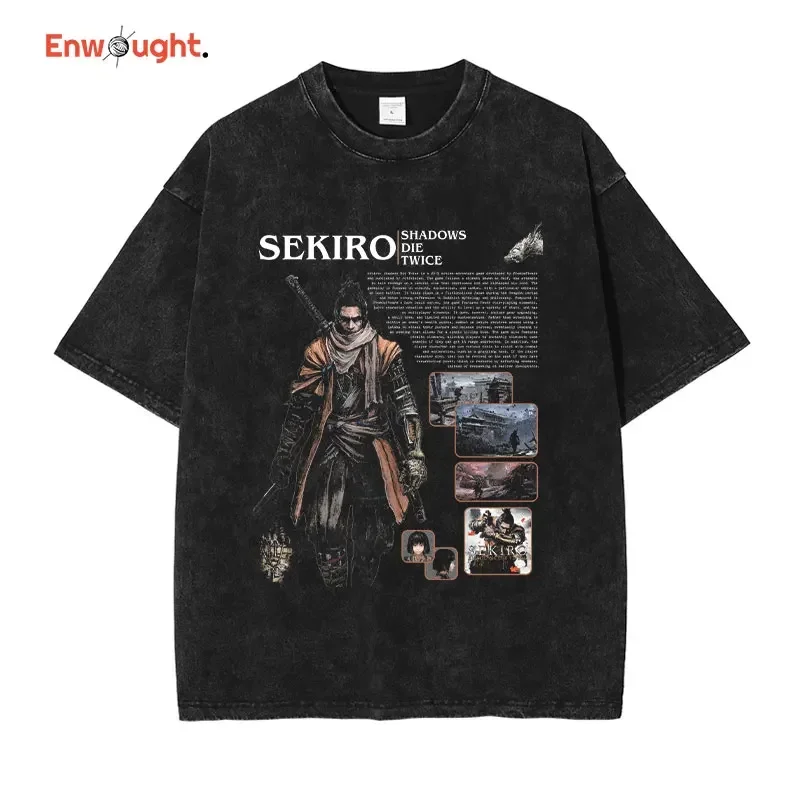 

Футболка Sekiro Wolf Мужская оверсайз, винтажный топ с потертостями в стиле хип-хоп, с принтом компьютерных игр, свитшот с короткими рукавами из 100% хлопка в стиле ретро