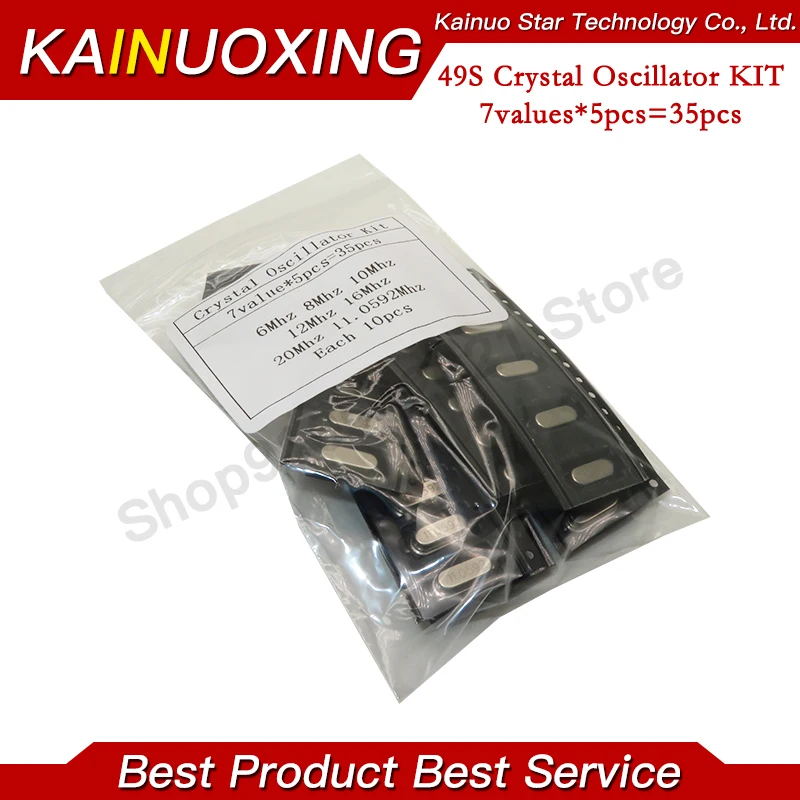 7kinds*5PCS=35PCS 49S SMDCrystals 6Mhz 8Mhz 10Mhz 12Mhz 16Mhz 20Mhz 11.0592Mhz Mhz 49SMD Crystal Oscillator Kit