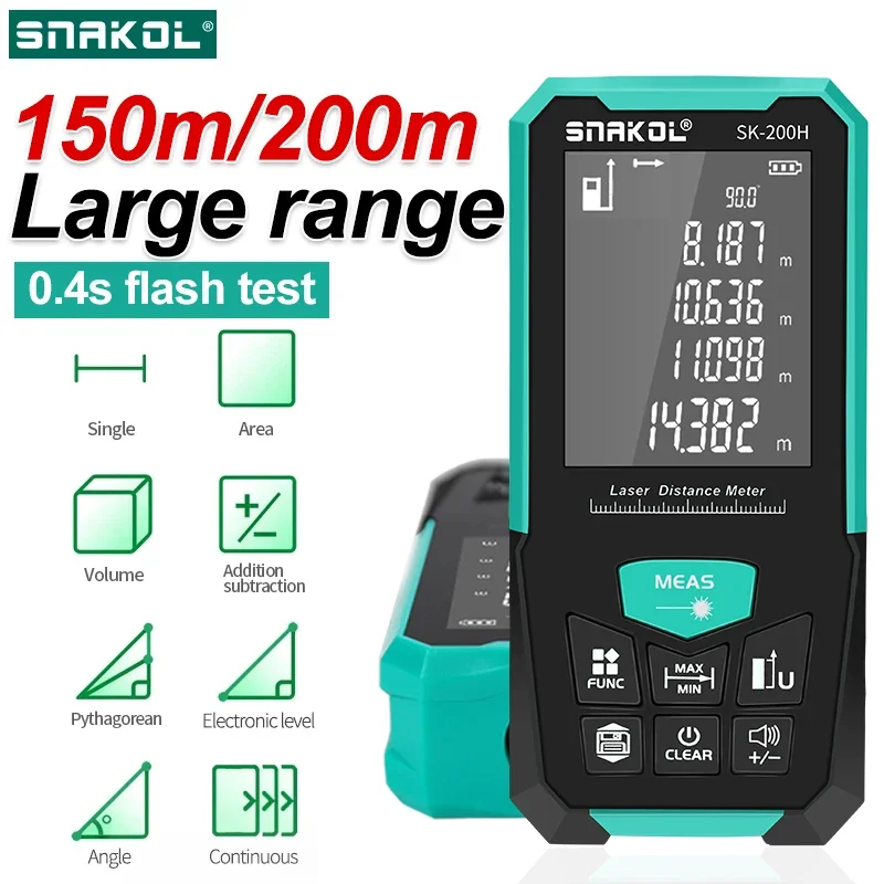 Snakol Laser Distance Meter 150M/200M Professional Laser Tape Measure Rangefinder Measuring Tool Range Finder USB Rechargeable