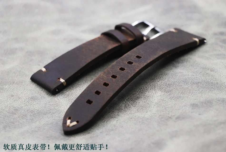 

20*16mm Handmade Retro Brown Wrist Band Crazy Horse Skin Cowhide Watchband Bracelet Quick Release Straps GENUINE LEATHER Belt