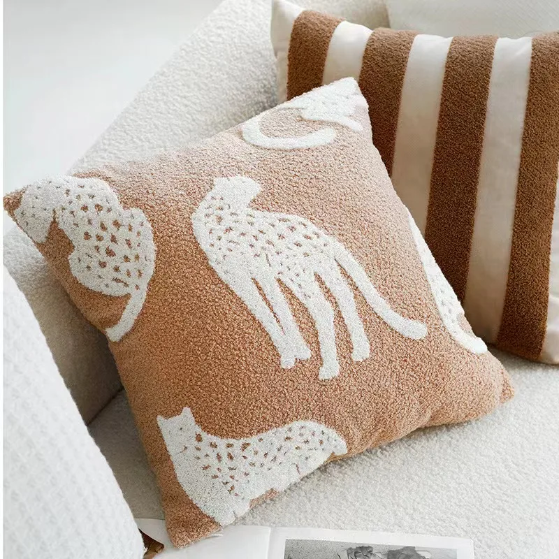 Nordic Embroidered Plush Animal Decorative Pillow Cover