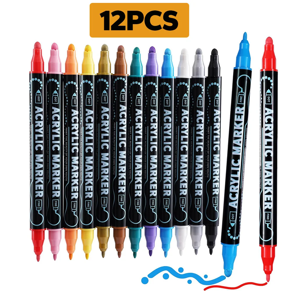 아크릴 페인트 펜, 12/36/60 색상 듀얼 팁 아크릴 페인트 마커 아트 세트(브러시 팁 및 파인 팁 페인트 펜 포함)