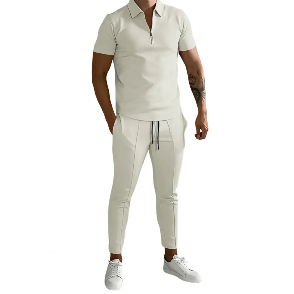 

2Pcs/Set Minimalistic Sportswear Suit Washable Casual Wearing Sweat Absorption Solid Color Men's Sports Suit