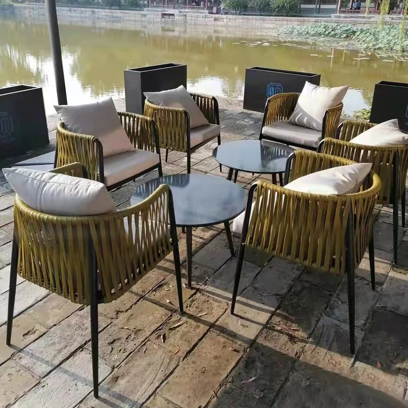 Nordic outdoor simple leisure dining table and chair set garden rattan waterproof sunscreen Furniture