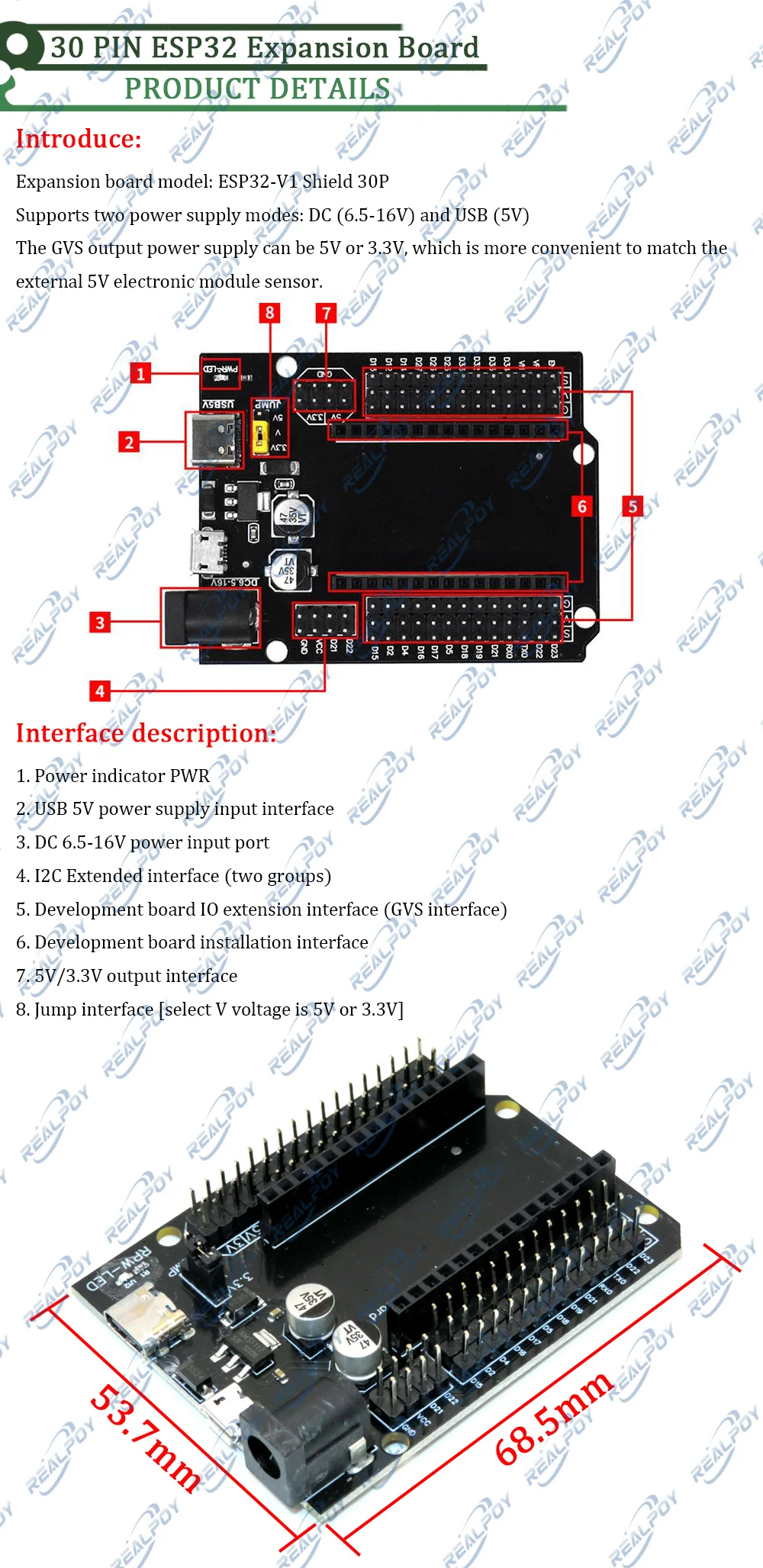 ESP32 Erweiterungsplatine ESP32 30P DEVKIT V1 Leistungsplatinenmodul ESP32S Shield Entwicklungsplatine Erweiterungsplatine – Detail 1