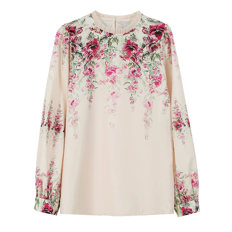 Women Clothing Elegant Fashion Loose Printed Blouse Spring New Casual Chic Simple All-match Shirts Lady Daily Commuting Tops