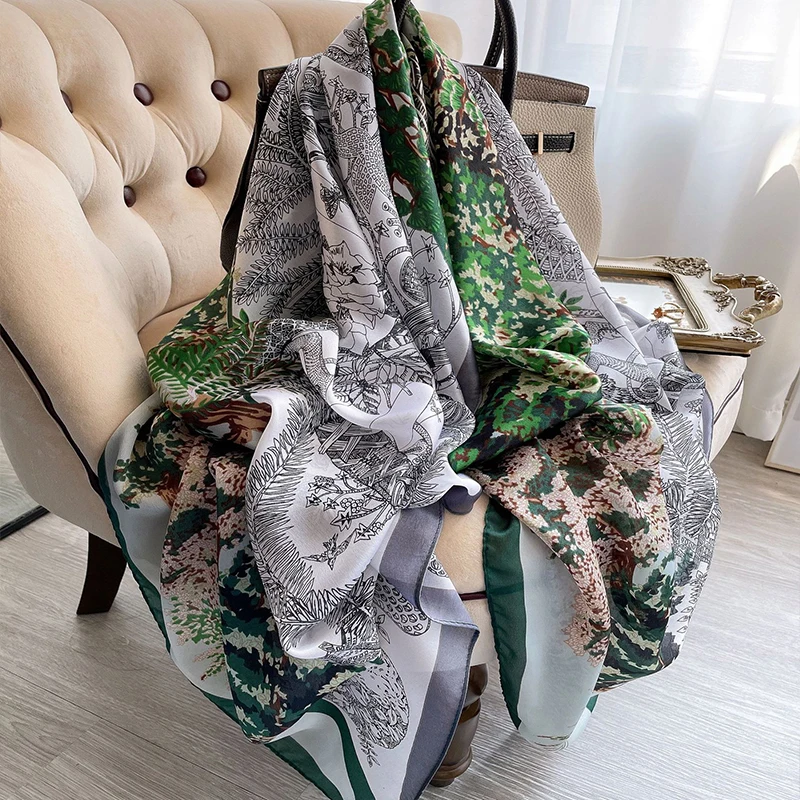 180x90cm Women’s Silk Scarf – Autumn Winter Fashion Large Shawl, Beach Wrap, Pareo, Bandana, and Muffler Safety Accessories Scarves & sarongs