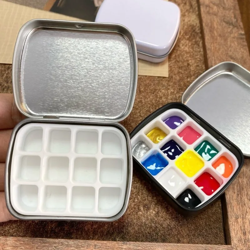 12 Grids Metal Watercolor Tin Box Painting Paint Tray Mini Watercolor