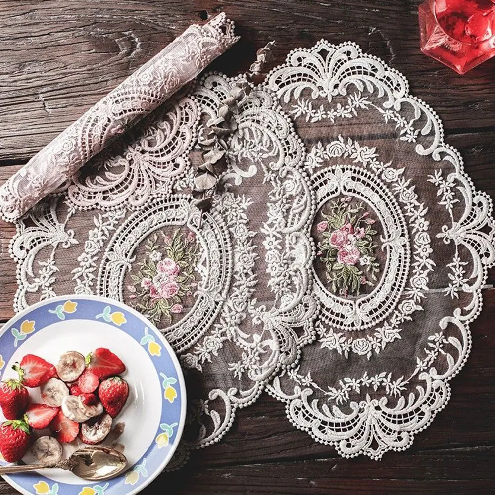 European Oval Lace Embroidered Retro Table Mat and Coaster