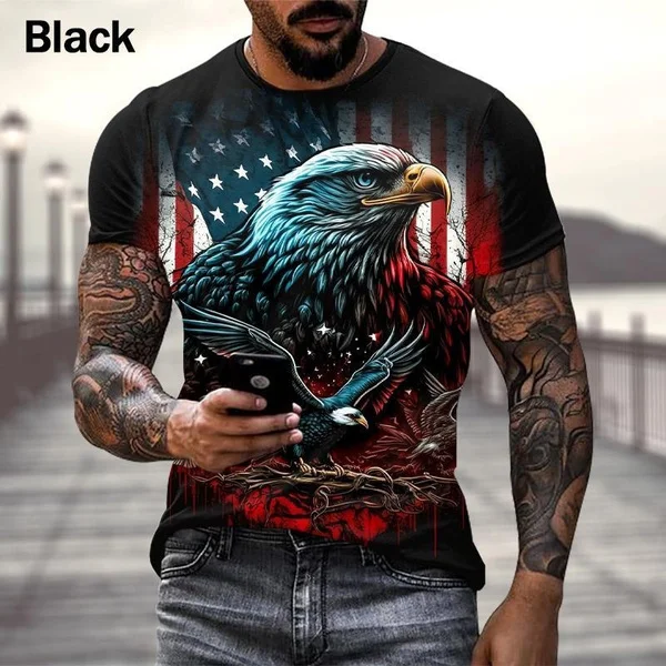 

2023 American Flag T-Shirt Bald Eagle 3D Printing Men's T-Shirt Street Hip Hop Fashion Oversized Men's Tops