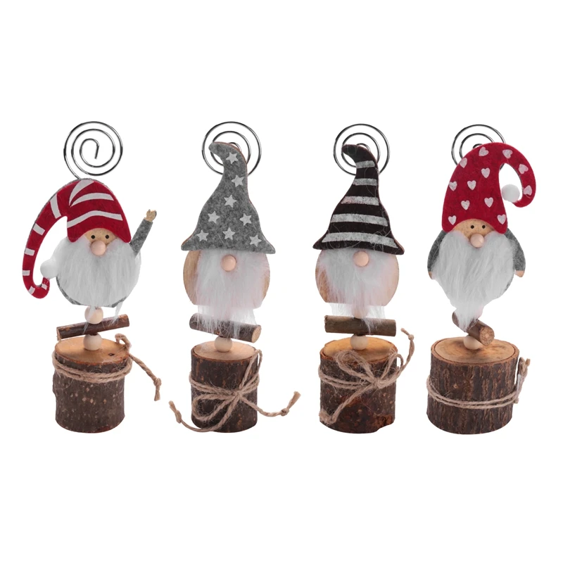 

4Pcs Christmas Gnomes Place Card Holder Table Number Holders Table Picture Holder For Christmas Party Favors Gifts