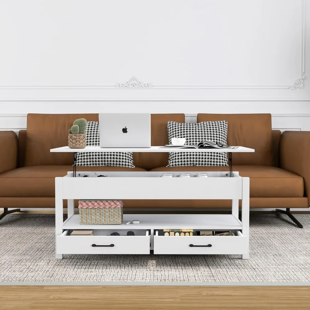 Lift Top Coffee Table with Hidden Compartment, 2 Drawers and 1 Open Shelf, Central Wooden Table Lift Tabletop for Living Room 6