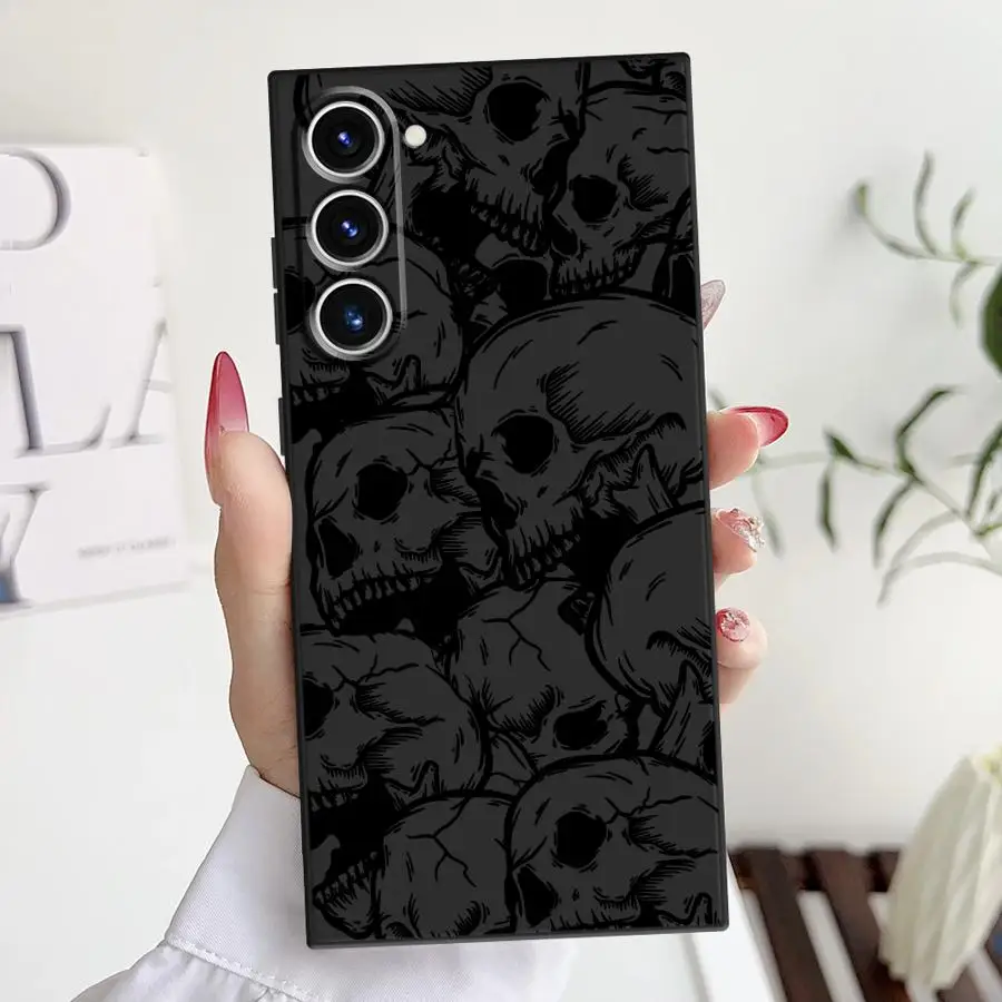 Spooky Skull Patterns Black Soft Phone Cover