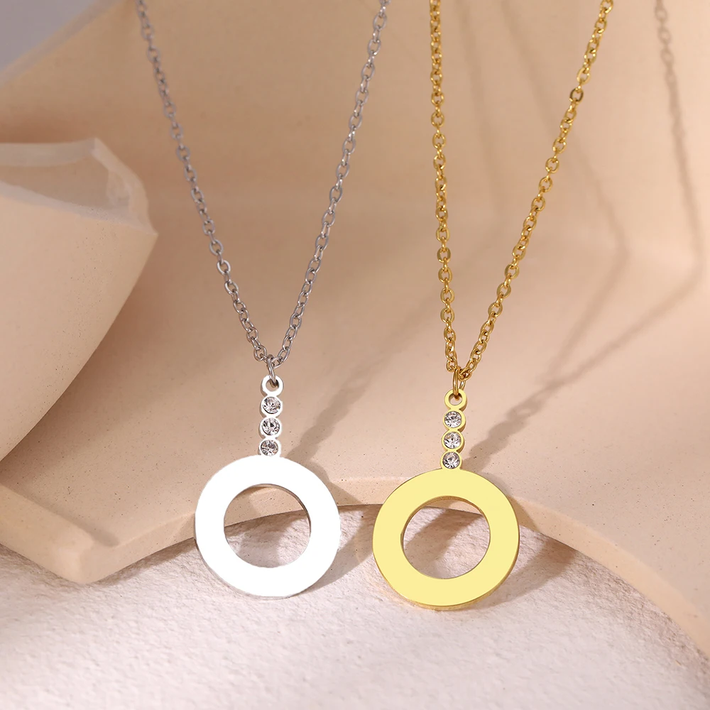 Stainless Steel Necklaces Geometric Circle Pendant Light Luxury Crystal Zircon Clavicle Chain Fashion Necklace For women Jewelry - Image 6