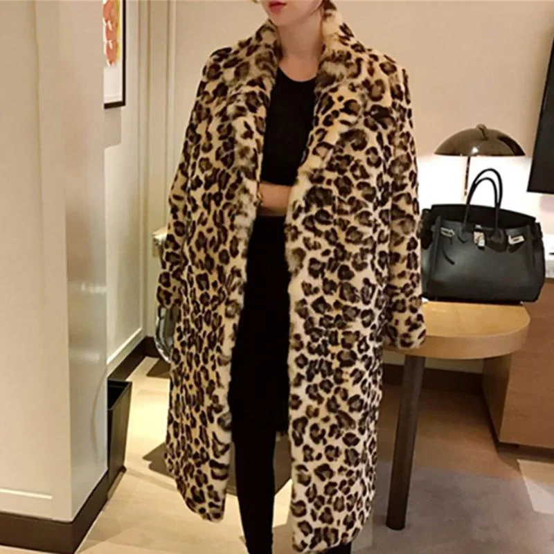 

Winter Women Artificial Fur Leopard Long Teddy Bear Jackets Coats Luxury Fashion Thick Warm Outerwear Faux Fur Coat Female