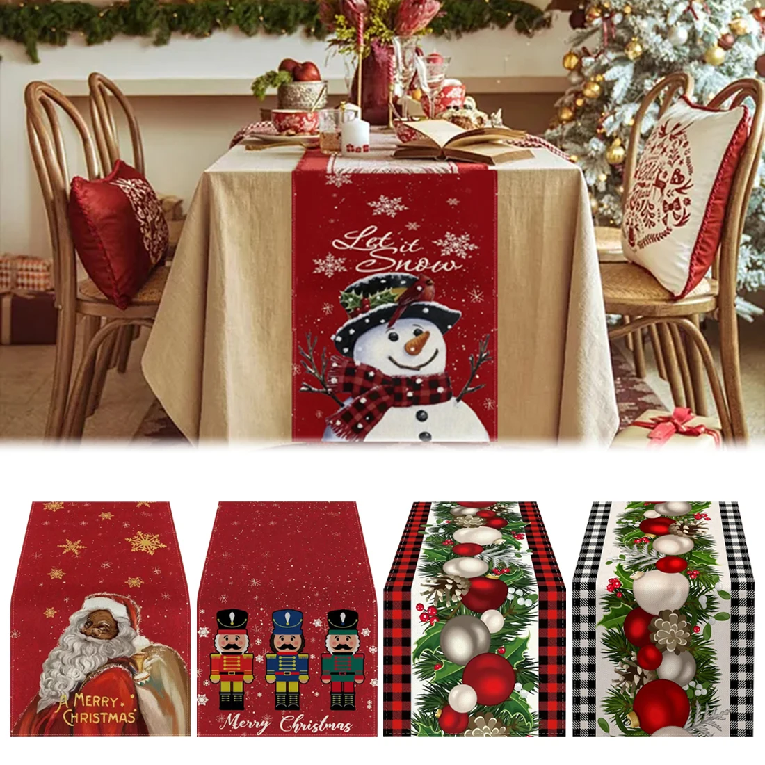 Christmas Table Runner Merry Christmas Decoration For Home Christmas Table Flag Cover Navidad Noel Gift New Year 2024 Tablecloth