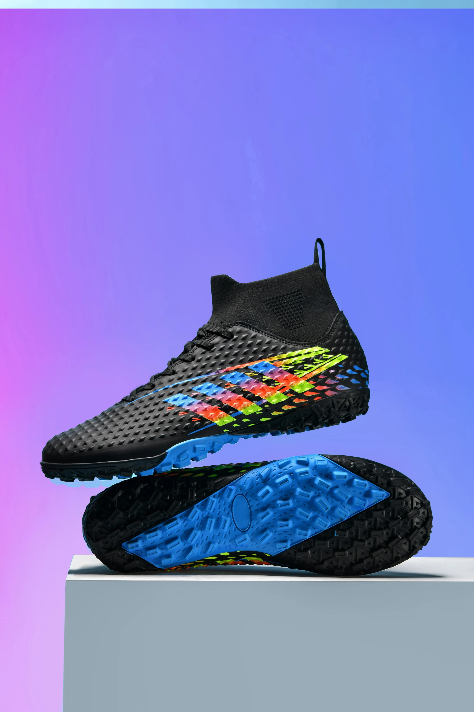Men's Soccer Cleats Football Shoes High-Tops Lace-Up Non-Slip Short Spikes Rubber Outsoles Indoor Firm Ground Turf Futsal