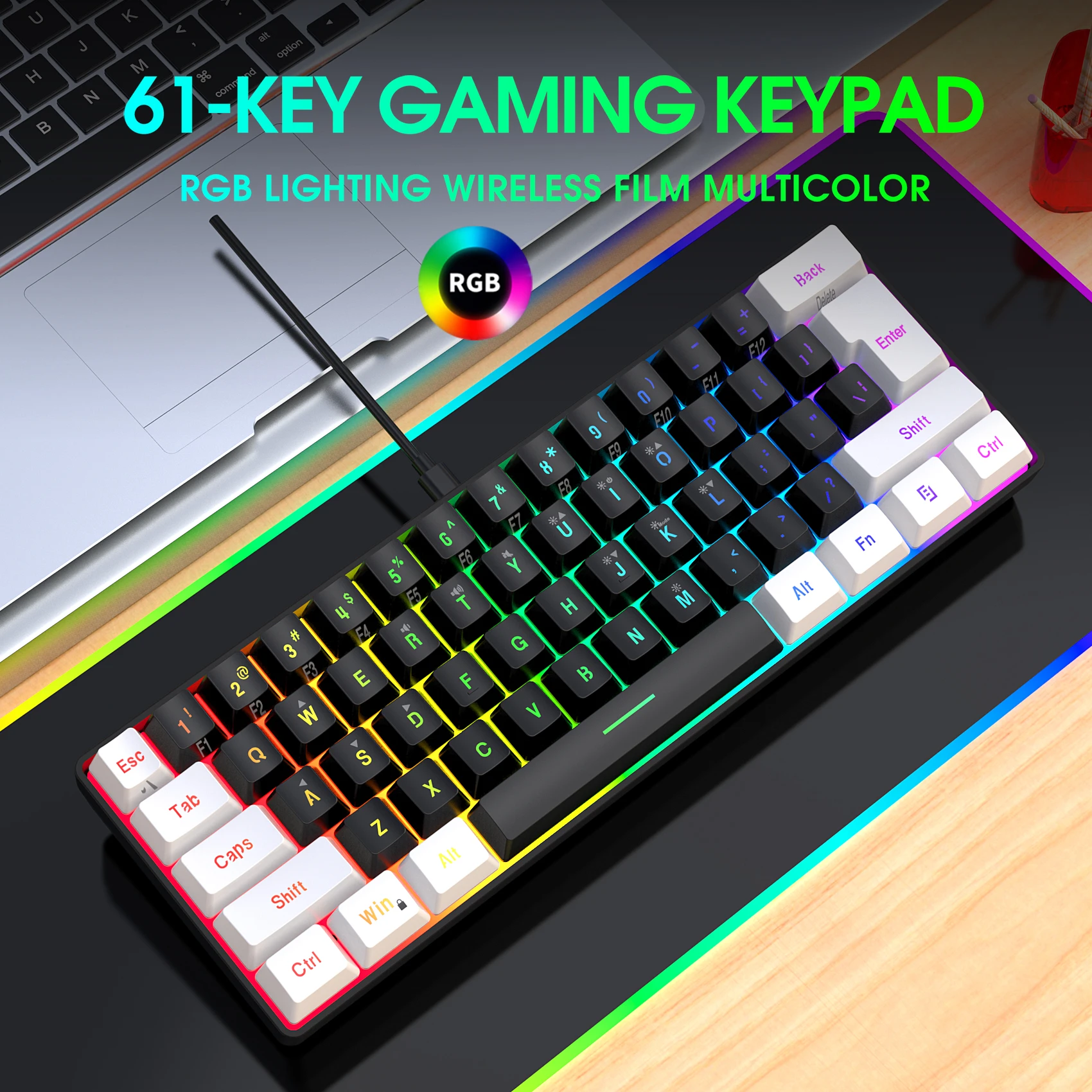 Kit de Teclado e Mouse com Fio RGB, Combos de Mouse Retroiluminado,  Compatível com PUBG, Casa, Jogo, Escritório, 61 Chaves