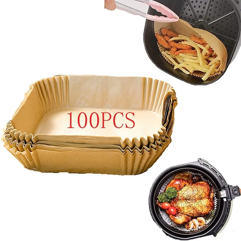 100Pcs Air Fryer Paper Liner, Non-Stick Disposable Air Fryer Liners, Square Paper, Parchment Paper For Baking