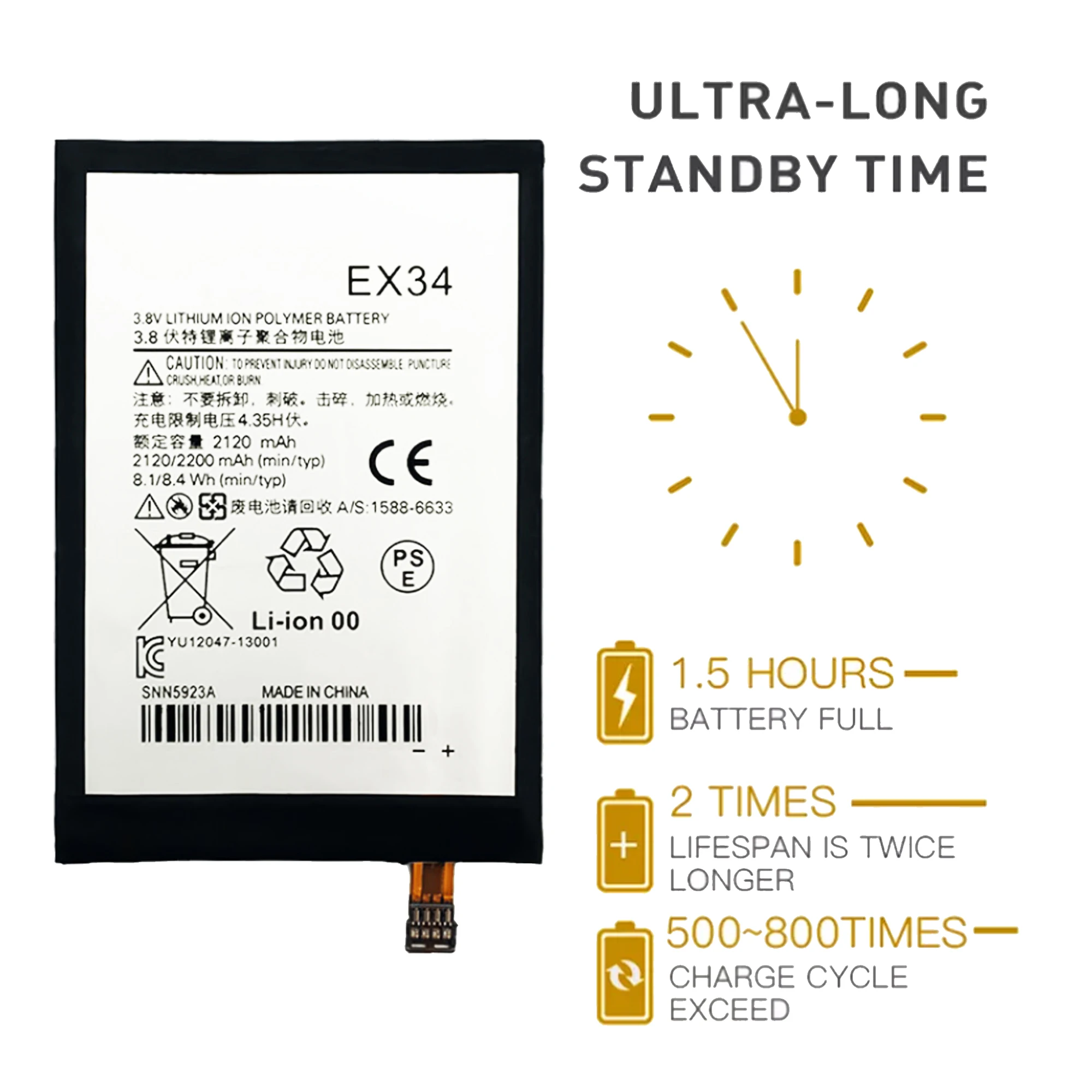 EX34 Battery for Motorola Moto X X PHONE XT1058 XT1053 XT1060 XT912A EX 34  Original Capacity Replacement Repair Part Mobile Pho