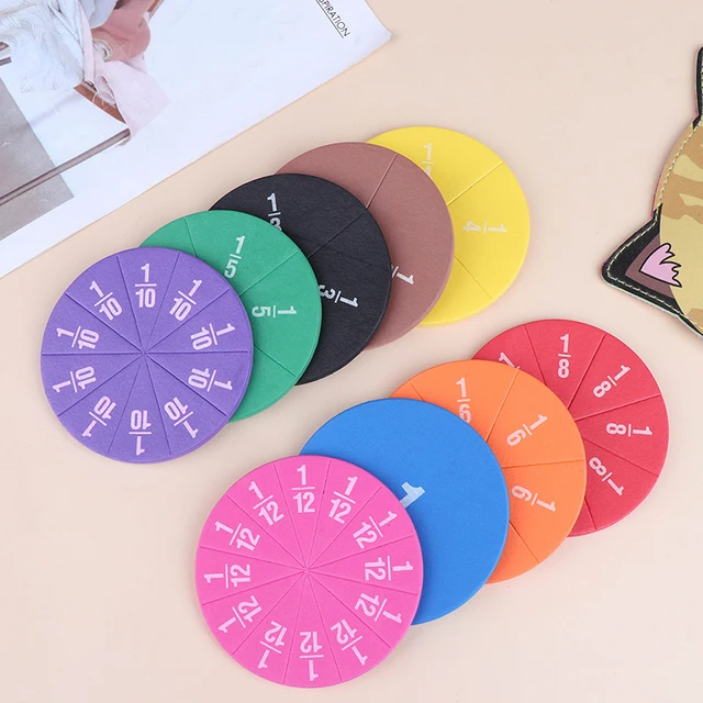 9pcs/12Pcs Early Education Learning Counting Math Toy Round Rainbow Magnetic Fraction Tiles 3