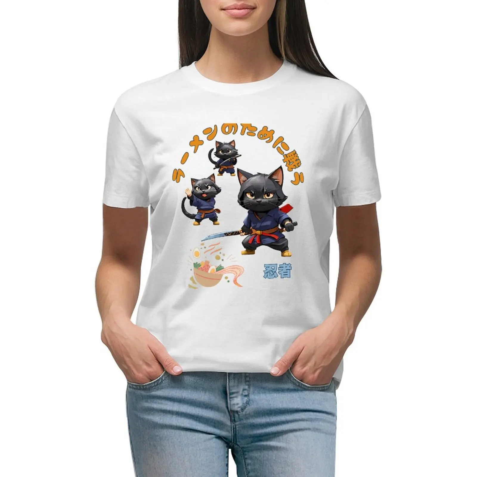 

Ninja cats fighting for ramen T-shirt kawaii clothes shirts graphic tees hippie clothes Woman clothes