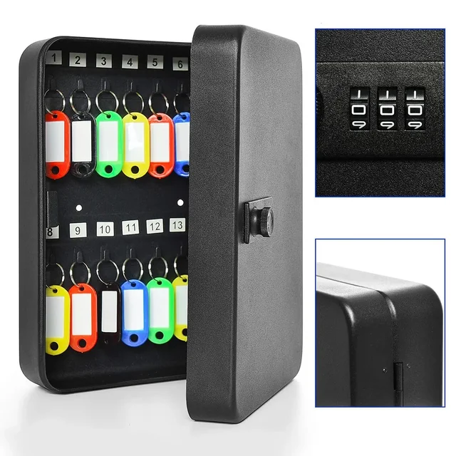 Combination Key Cabinet 20 Key Hooks Key Box Wall Mounted with Key/Code Lock Locking Key Organizer Key Cabinet Security Lock Box 3