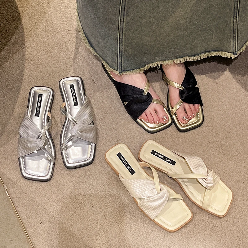 

Slippers Women Summer Flat Shoes Female Pantofle Slides Fashion Low 2023 Luxury Rome PU Rubber Basic Low Shoes Slippers Flat Sli