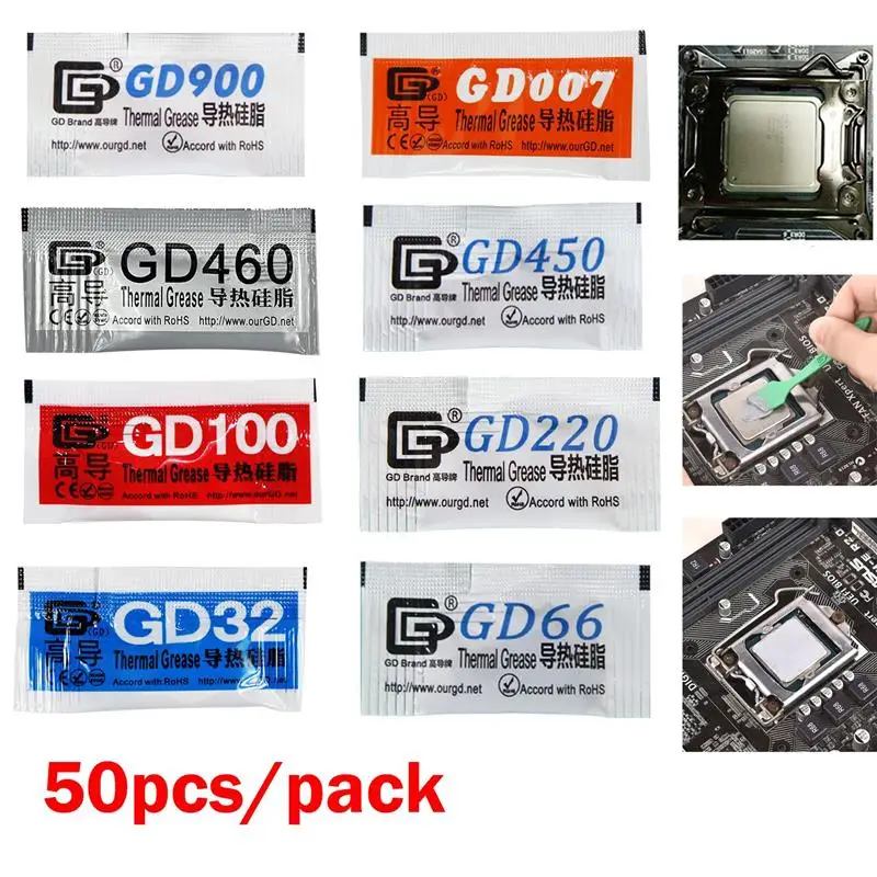 50pcs 0.5g/Bag Thermal Conductive Grease Paste Silicone Plaster Heat Sink Compound Cpu GD007 GD900 Heat-Dissipating Paste thermal paste thermal glue
