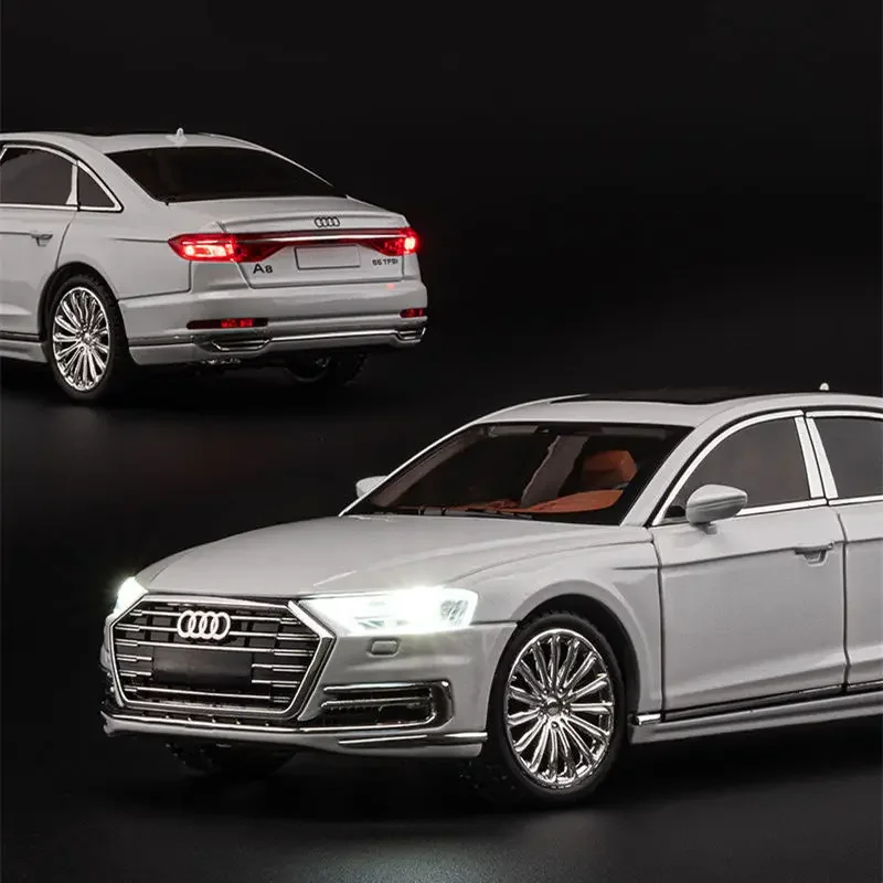 1:24 AUDI A8 Alloy Car Model Diecasts Metal Vehicles Car Model Simulation Sound and Light Collection Boys Toy For Childrens Gift 3
