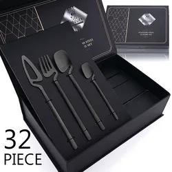32pcs Black Matte Cutlery Set 304 Stainless Steel Dinnerware Set Knife Fork Spoon Dinner Set Bar Party Kitchen Tableware Gift
