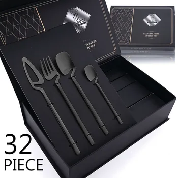32 pezzi set di posate nero opaco set di stoviglie in acciaio inossidabile 304 coltello forchetta cucchiaio set da pranzo bar festa stoviglie da cucina regalo 1