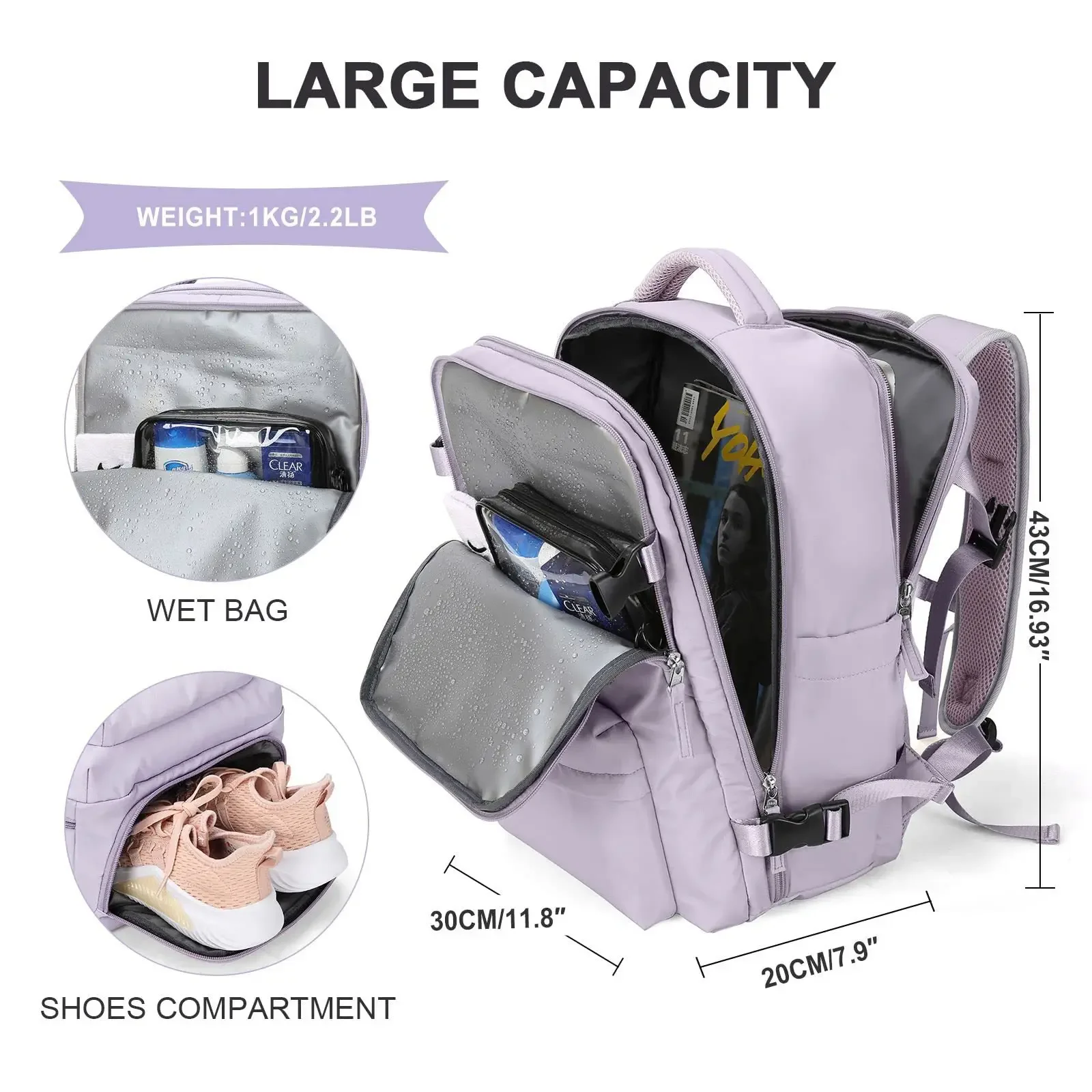 Mochila de viaje para avión para mujer, equipaje multifunción, impermeable,  informal, ligera, para ordenador portátil - AliExpress